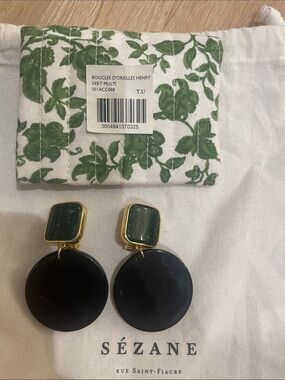 Sezane Black and Dark Green Drop Earrings